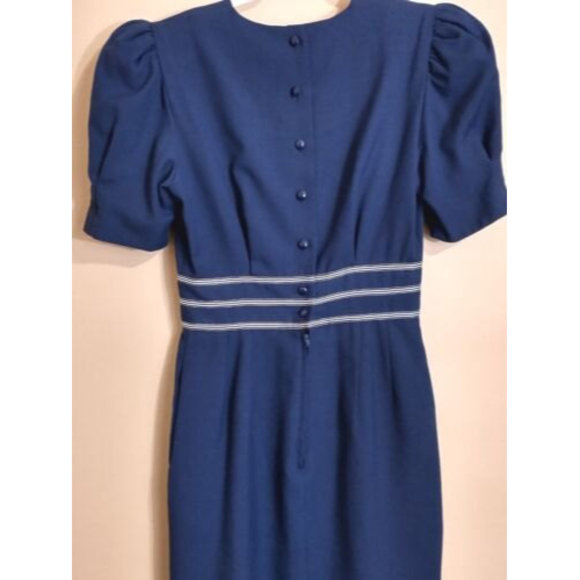 Vintage 80s Halmode Womens Dress Size 4 Blue Nautical Puff Sleeve Coastal Bows - Picture 4 of 7